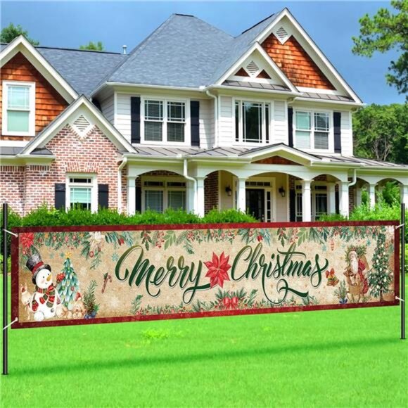 Other - Vintage Christmas Decorations Outdoor Yard Fence Banner Sign, Merry Christmas